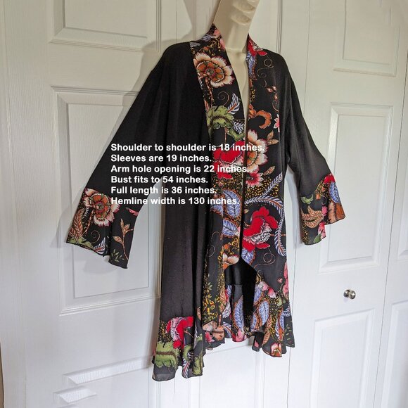 Daniali black with floral print edges open front blazer, Sz XL, also fits Sz L, - Picture 3 of 15